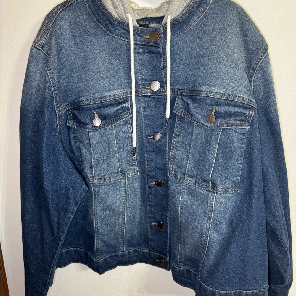 NWT Lane Bryant Blue Denim Jacket with Gray Hood - Picture 8 of 8